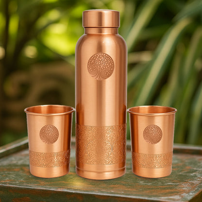 Koperen Giftset - Waterfles &amp; 2 Bekers
