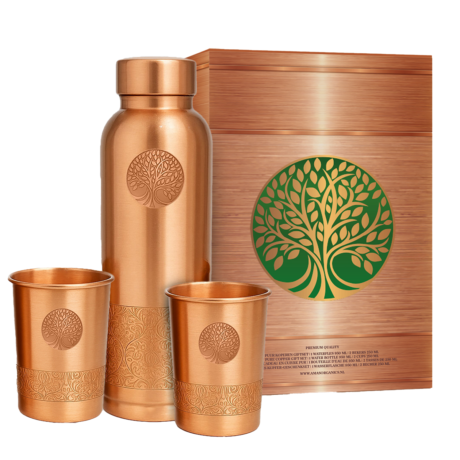 Koperen Giftset - Waterfles &amp; 2 Bekers