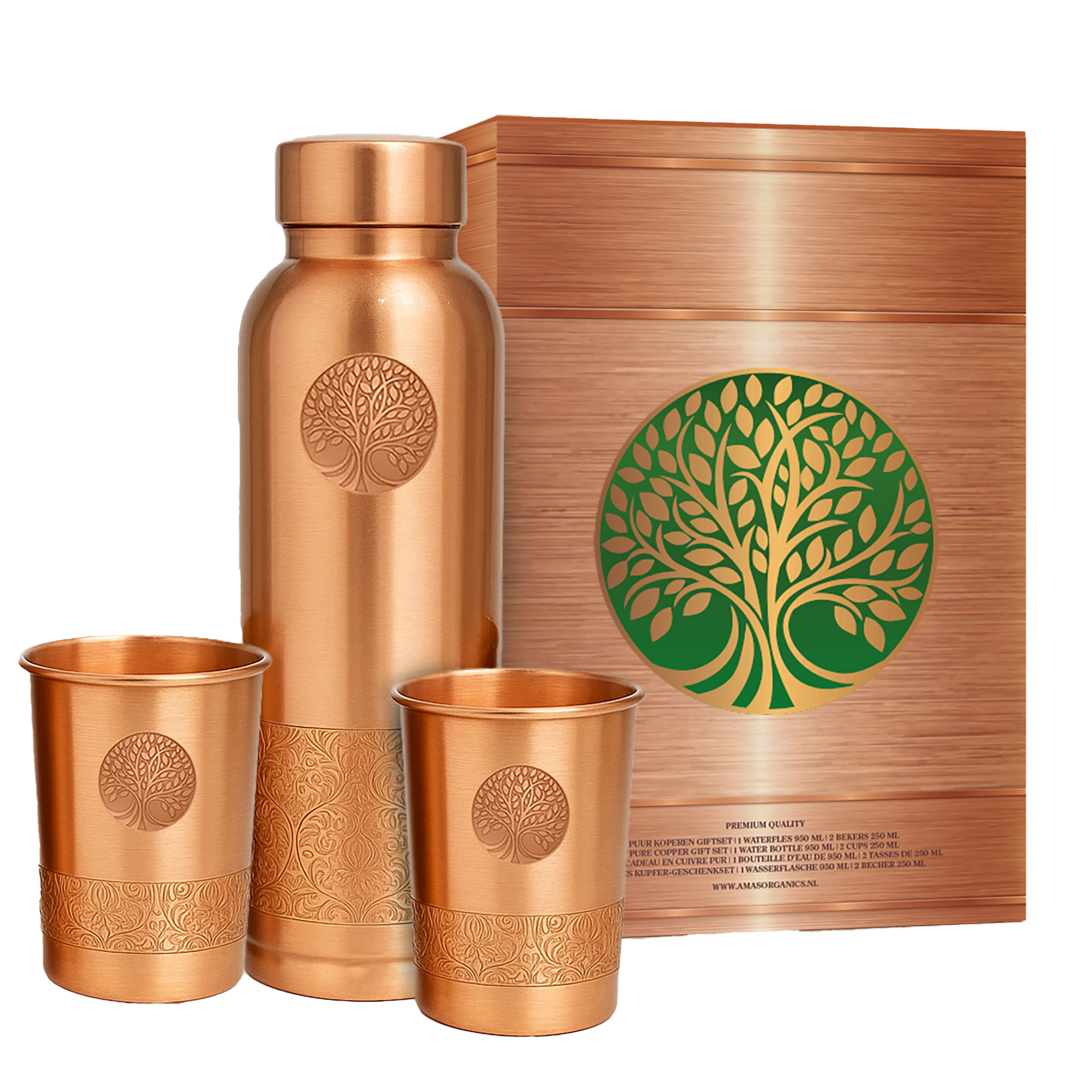 Koperen Giftset - Waterfles &amp; 2 Bekers