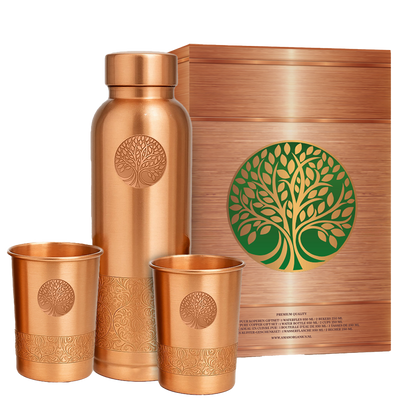 Koperen Giftset - Waterfles &amp; 2 Bekers