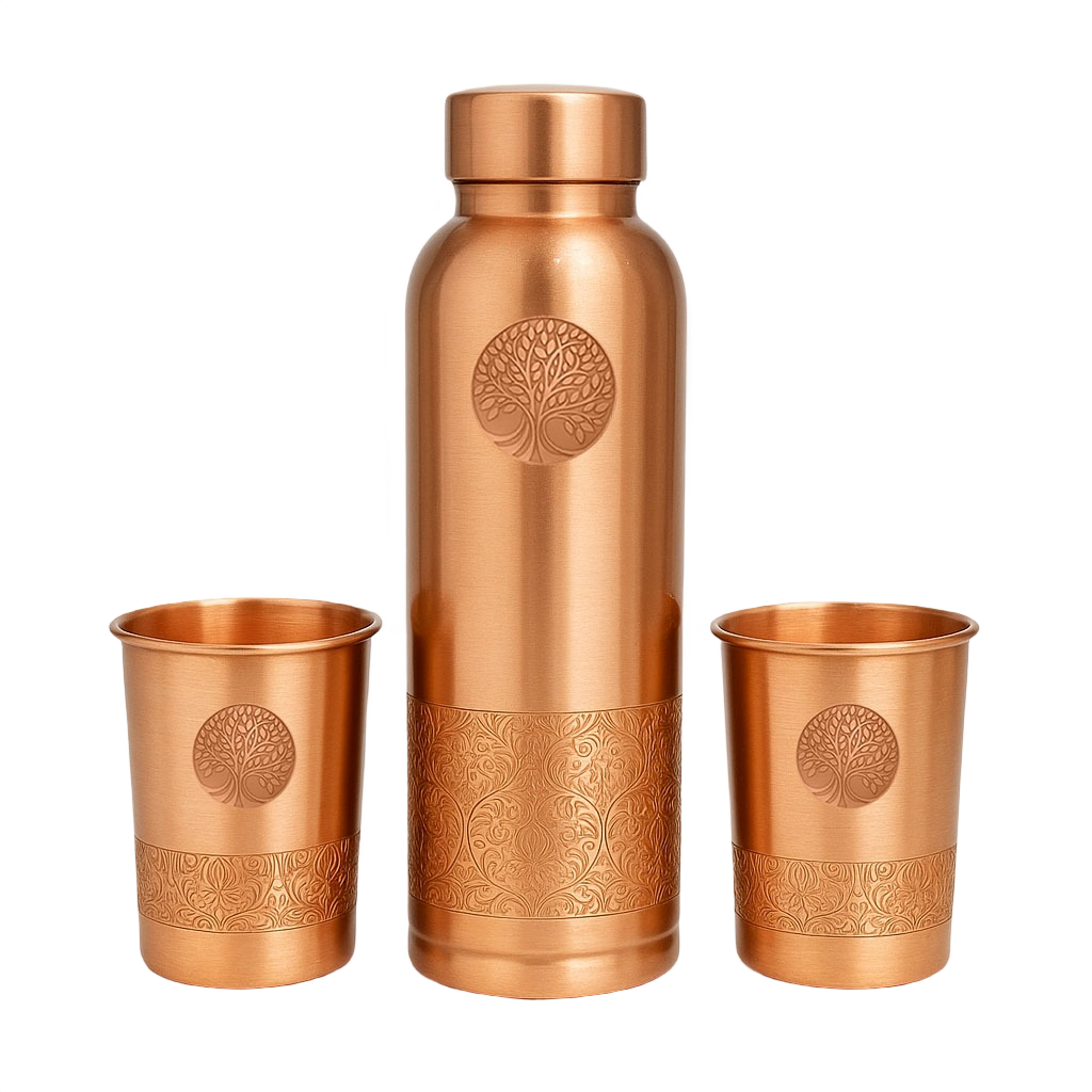 Koperen Giftset - Waterfles &amp; 2 Bekers