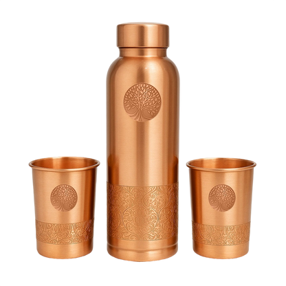 Koperen Giftset - Waterfles &amp; 2 Bekers